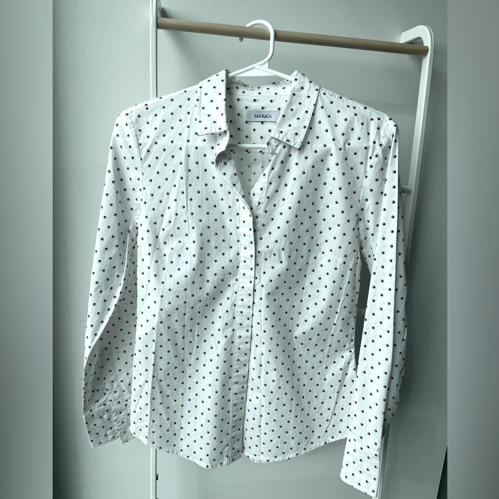 Max & Co. Women Shirt Work Blouse White Poka dots